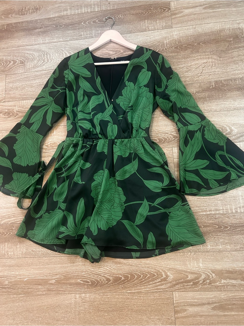 Marciano Black Mini Dress with Green Botanical Print